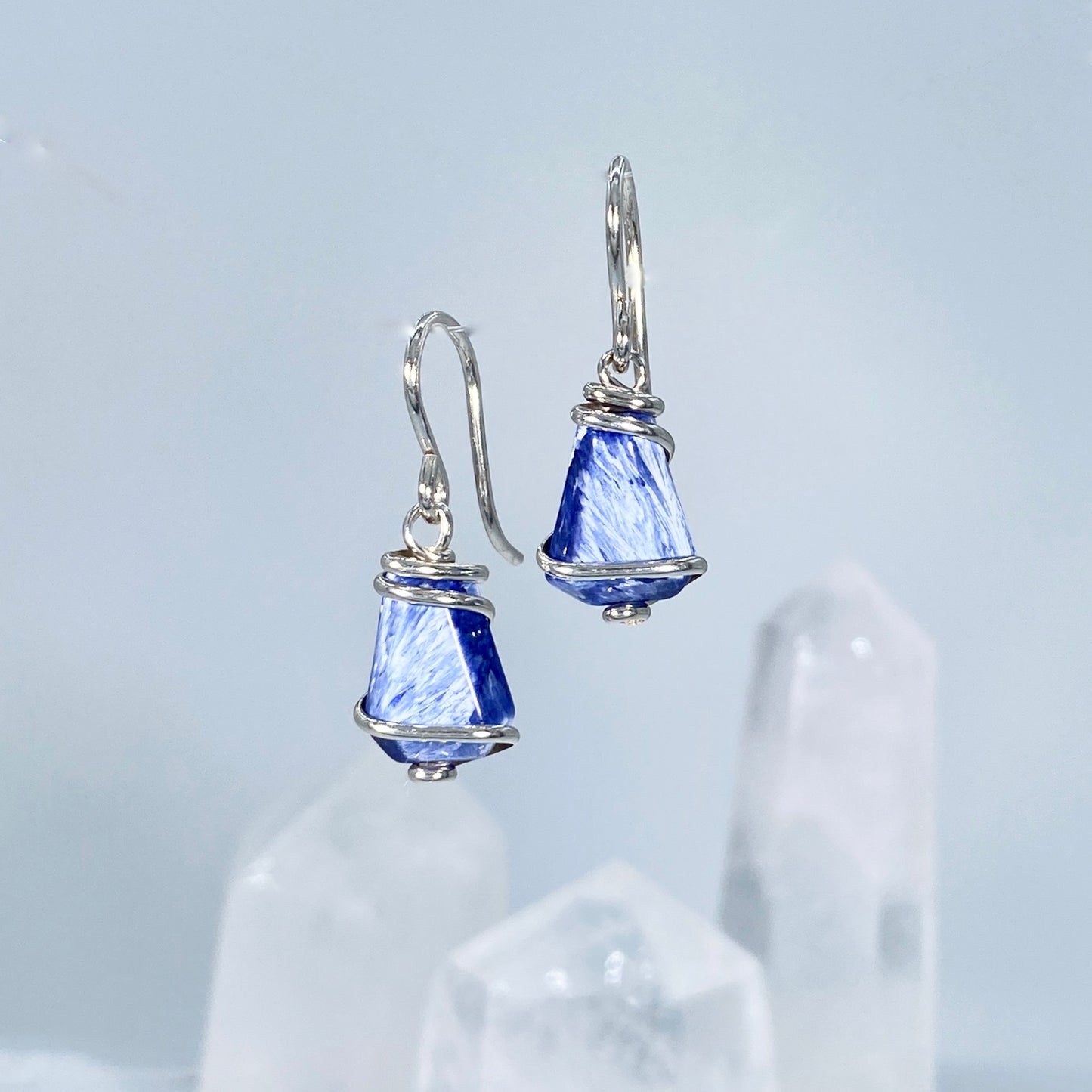 Bridewell Stone Chatoyant Blue Sterling Silver Wire Earrings