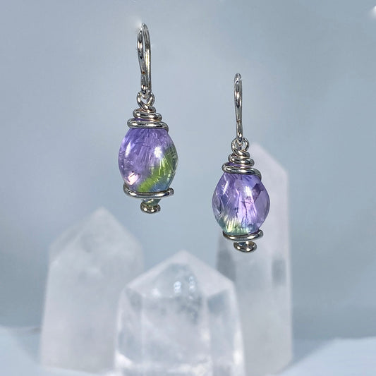 Bridewell Stone Purple and Green Sterling Silver Dangle Earrings